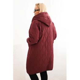 Moteriška Plus Size dygsniuota striukė su gobtuvu ir sportiniais rankogaliais, tamsiai raudonos spalvos