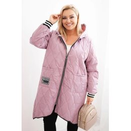 Moteriška Plus Size pikota striukė su gobtuvu ir sportiniais rankogaliais, tamsiai rausvos spalvos