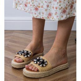 Moteriškos espadrilės su juodais kristalais, smėlio