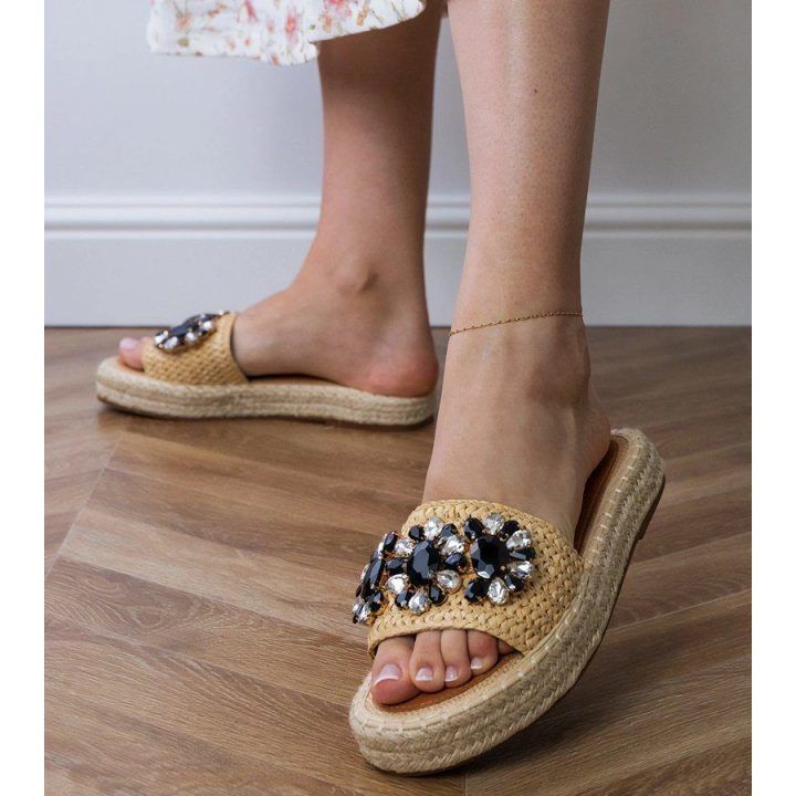 Moteriškos espadrilės su juodais kristalais, smėlio