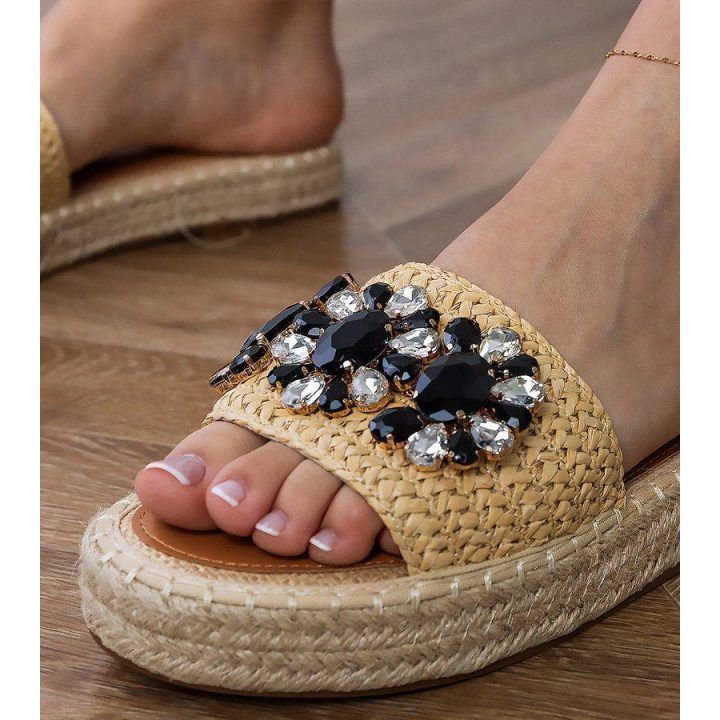Moteriškos espadrilės su juodais kristalais, smėlio