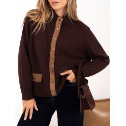 Moteriškas megztinis su stačia apykakle Italy Moda, rudas