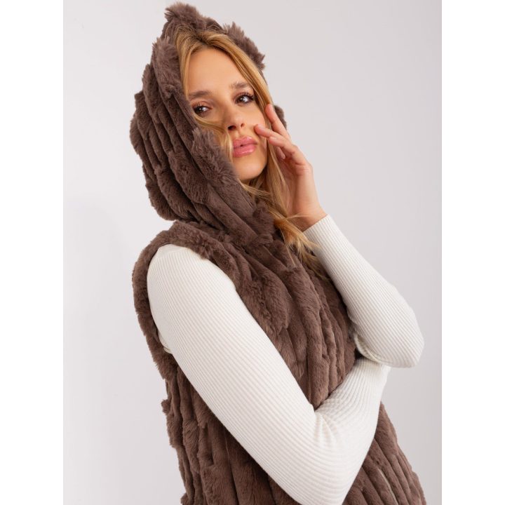 Moteriška ilga liemenė su užtrauktuku, Wool Fashion Italia, ruda