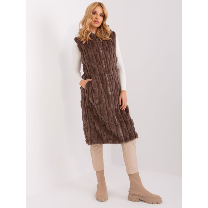 Moteriška ilga liemenė su užtrauktuku, Wool Fashion Italia, ruda