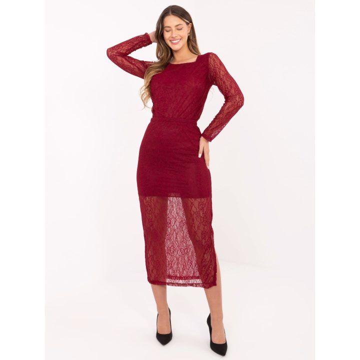 Nėriniuotas midi sijonas, bordo