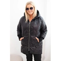 Moteriška Plus Size žieminė striukė su gobtuvu, juodos spalvos