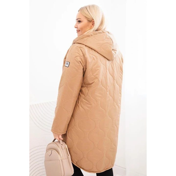 Moteriška Plus Size žieminė dygsniuota striukė su gobtuvu, kapučino spalvos