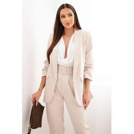 Moteriškas elegantiškas švarko ir kelnių komplektas, smėlio
