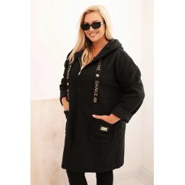 Moteriškas oversize paltas su gobtuvu, juodas