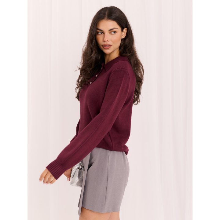 Moteriškas polo megztinis su rumbuota faktūra ITALY MODA, bordo