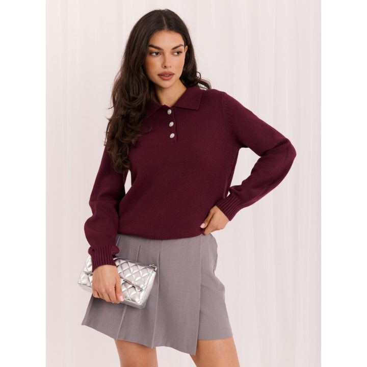 Moteriškas polo megztinis su rumbuota faktūra ITALY MODA, bordo