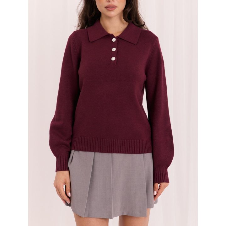 Moteriškas polo megztinis su rumbuota faktūra ITALY MODA, bordo