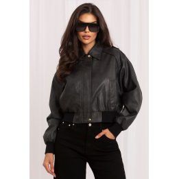 Juoda dirbtinės odos bomber striukė Italy Moda