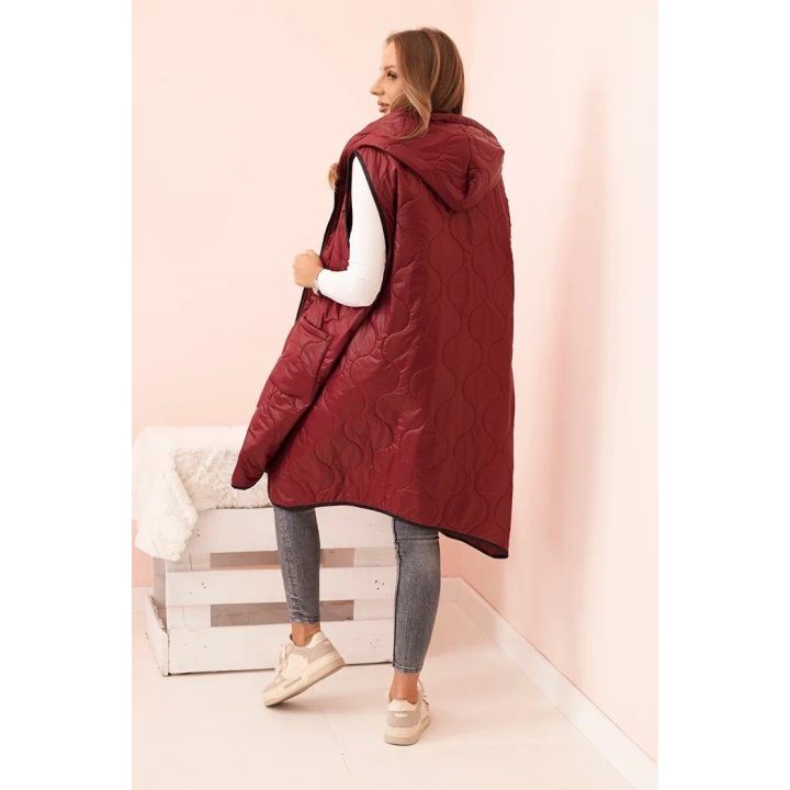 Moteriška Plus Size liemenė su gobtuvu, bordo spalvos