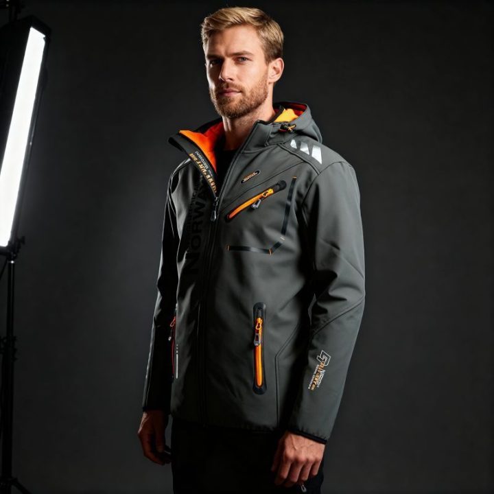Vyriška softshell striukė Geographical Norway Royaute DB, tamsiai pilka su oranžinėmis detalėmis