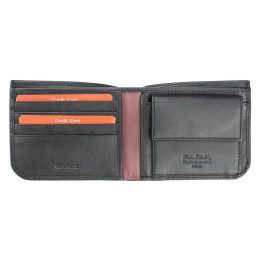 Vyriška natūralios odos piniginė Pierre Cardin, juoda / raudona, 11 × 9 × 2 cm