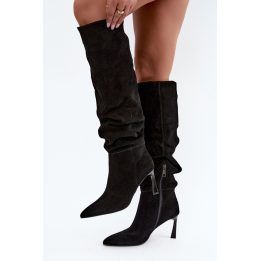 Moteriški ilgaauliai batai virš kelių su slouchy aulu Step in style, juodi