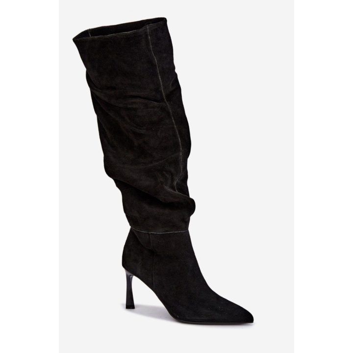 Moteriški ilgaauliai batai virš kelių su slouchy aulu Step in style, juodi