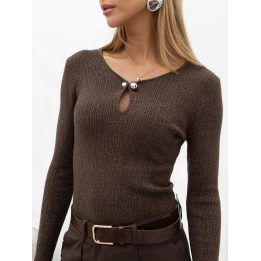 Moteriškas megztinis su iškirpta detale priekyje, Italy Moda, rudas