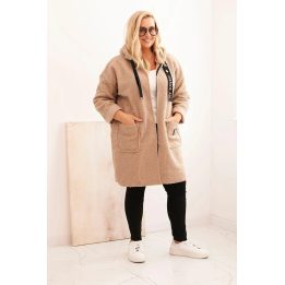 Moteriškas Plus Size paltas su gobtuvu ir kišenėmis, smėlio spalvos