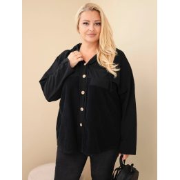 Moteriškas Plus Size džemperis su gobtuvu ir sagomis, juodas