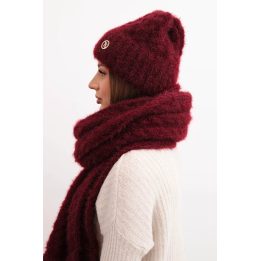 Moteriškas žieminis komplektas – kepurė ir šalikas, bordo spalvos