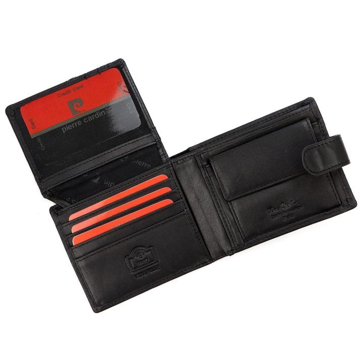 Vyriška natūralios odos piniginė Pierre Cardin, 11,5 × 9 × 2,8 cm, juoda