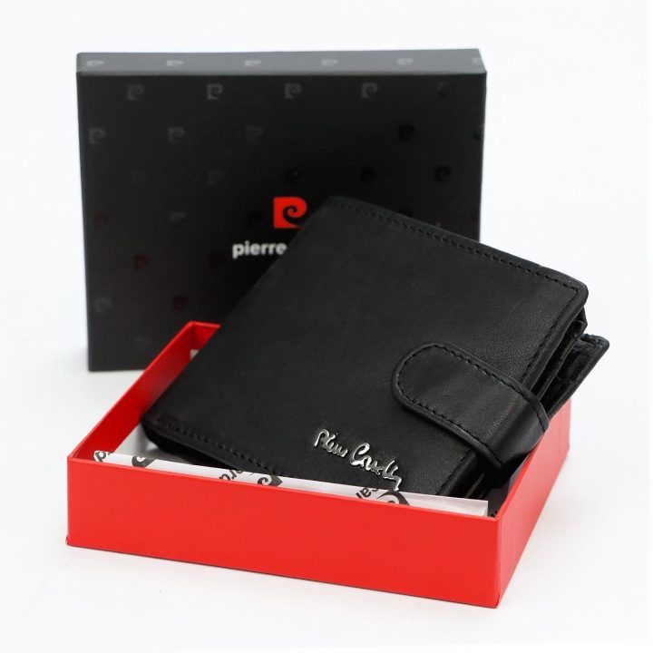 Vyriška natūralios odos piniginė Pierre Cardin, 11,5 × 9 × 2,8 cm, juoda