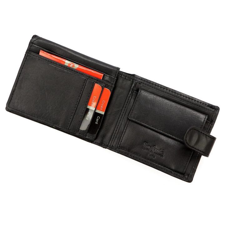 Vyriška natūralios odos piniginė Pierre Cardin, 11,5 × 9 × 2,8 cm, juoda