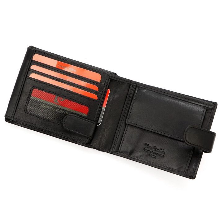 Vyriška natūralios odos piniginė Pierre Cardin, 12,5 × 10 × 3 cm, juoda
