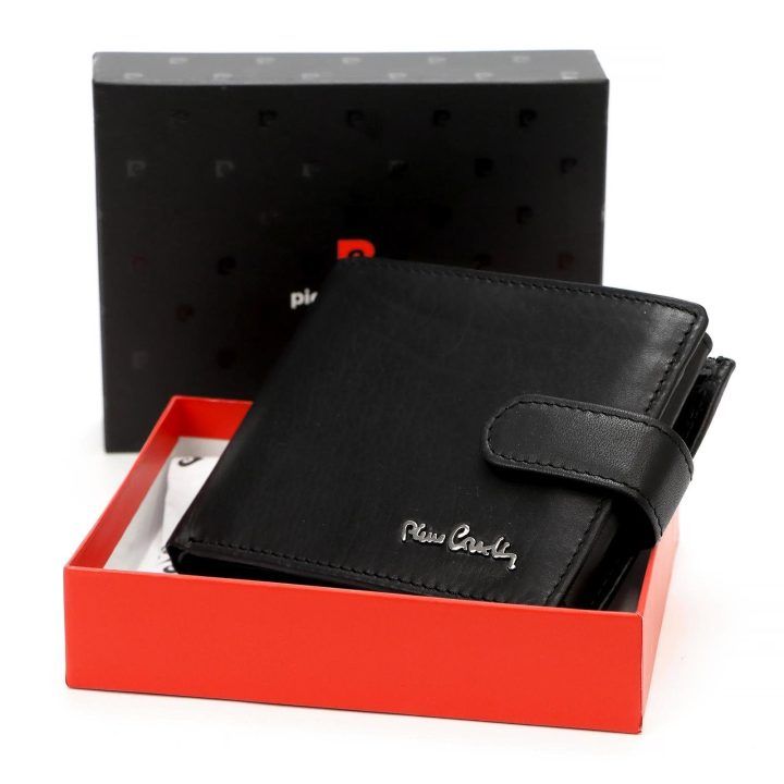 Vyriška natūralios odos piniginė Pierre Cardin, 12,5 × 10 × 3 cm, juoda