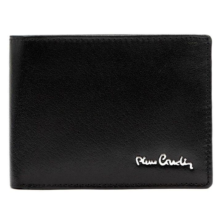 Vyriška natūralios odos piniginė Pierre Cardin, 12 × 9,5 × 3 cm, juoda