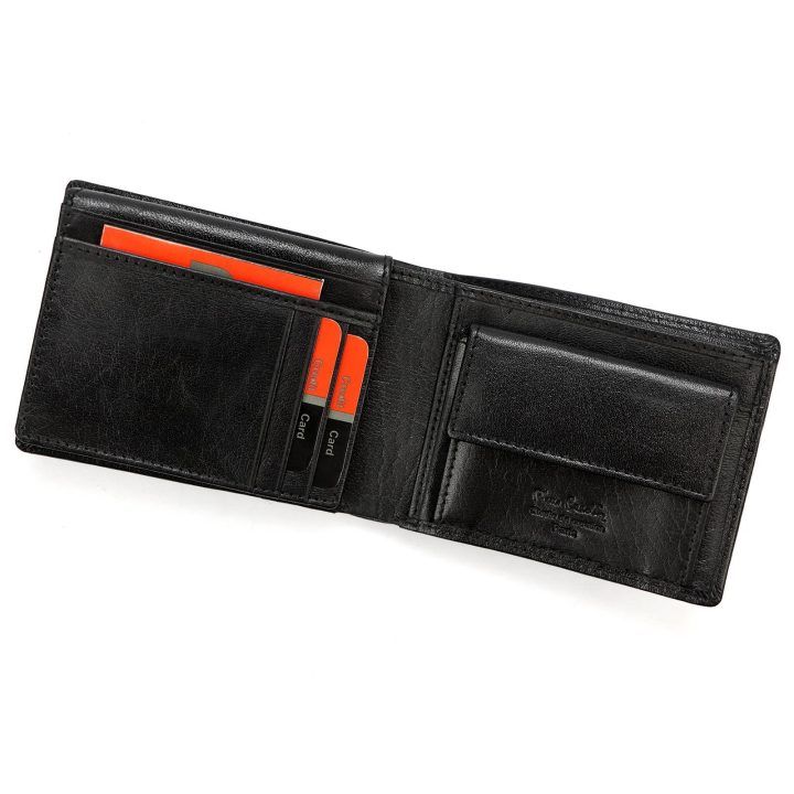 Vyriška natūralios odos piniginė Pierre Cardin, 12 × 9,5 × 3 cm, juoda