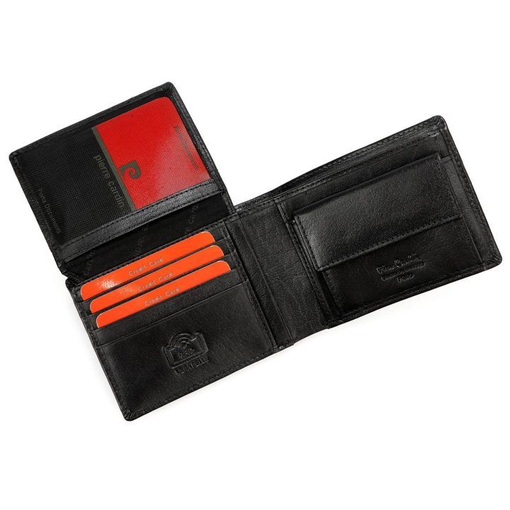 Vyriška natūralios odos piniginė Pierre Cardin, 12 × 9,5 × 3 cm, juoda