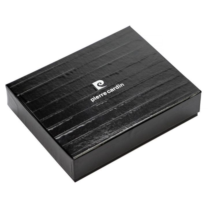 Vyriška natūralios odos piniginė Pierre Cardin, 12 × 9,5 × 3 cm, juoda