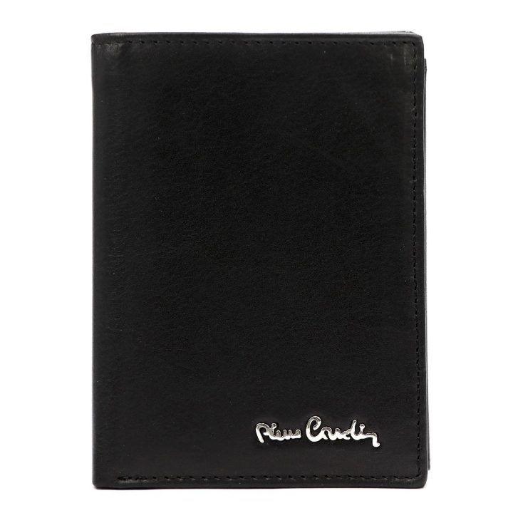 Vyriška natūralios odos piniginė Pierre Cardin, 10 × 13 × 3 cm, juoda