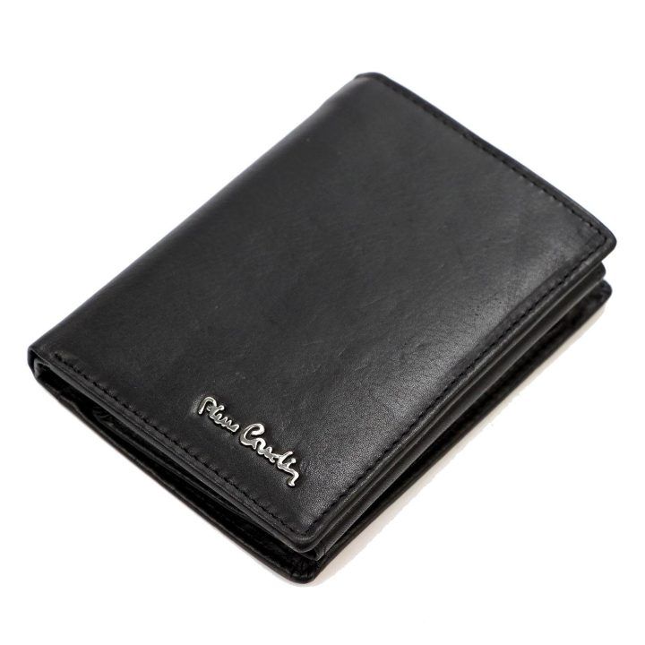 Vyriška natūralios odos piniginė Pierre Cardin, 10 × 13 × 3 cm, juoda