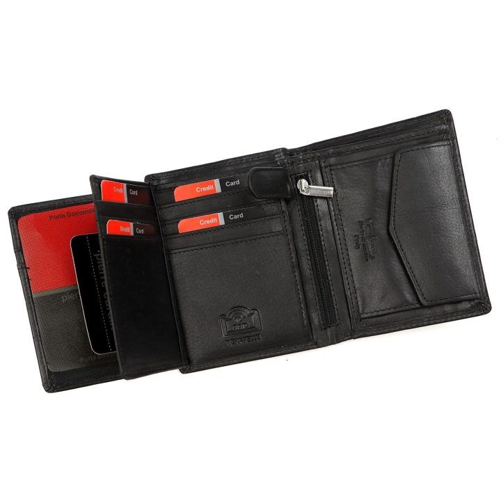 Vyriška natūralios odos piniginė Pierre Cardin, 10 × 13 × 3 cm, juoda