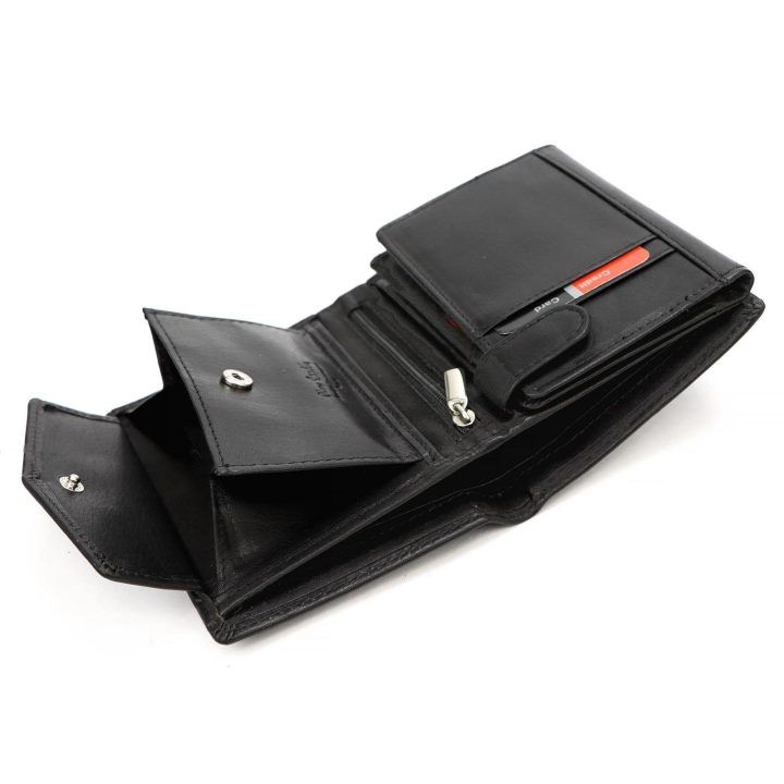 Vyriška natūralios odos piniginė Pierre Cardin, 10 × 13 × 3 cm, juoda