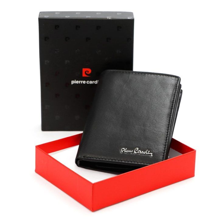 Vyriška natūralios odos piniginė Pierre Cardin, 10 × 13 × 3 cm, juoda