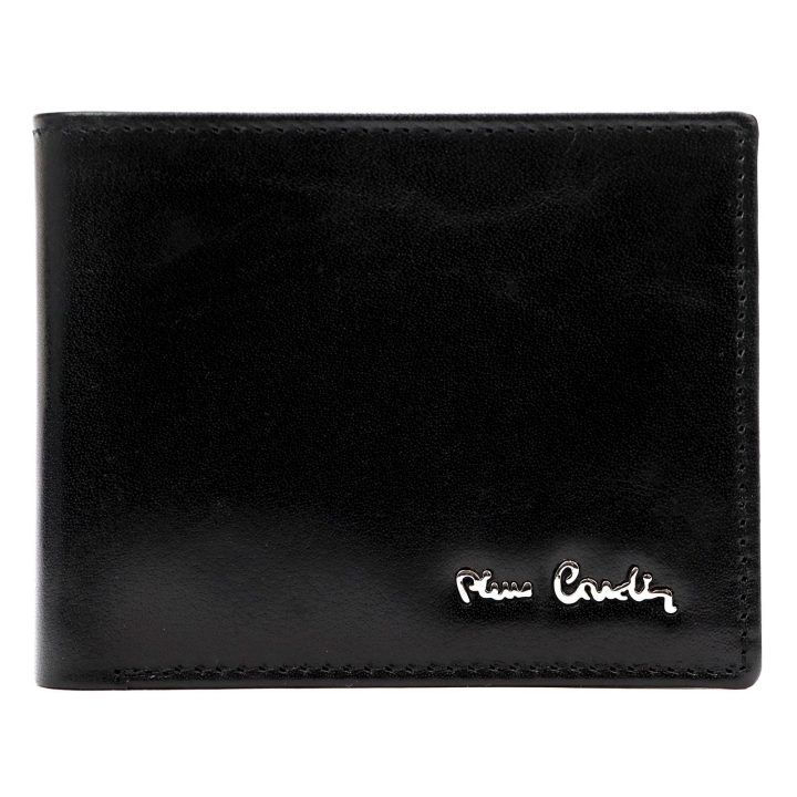 Vyriška natūralios odos piniginė Pierre Cardin, 12 × 10 × 3 cm, juoda