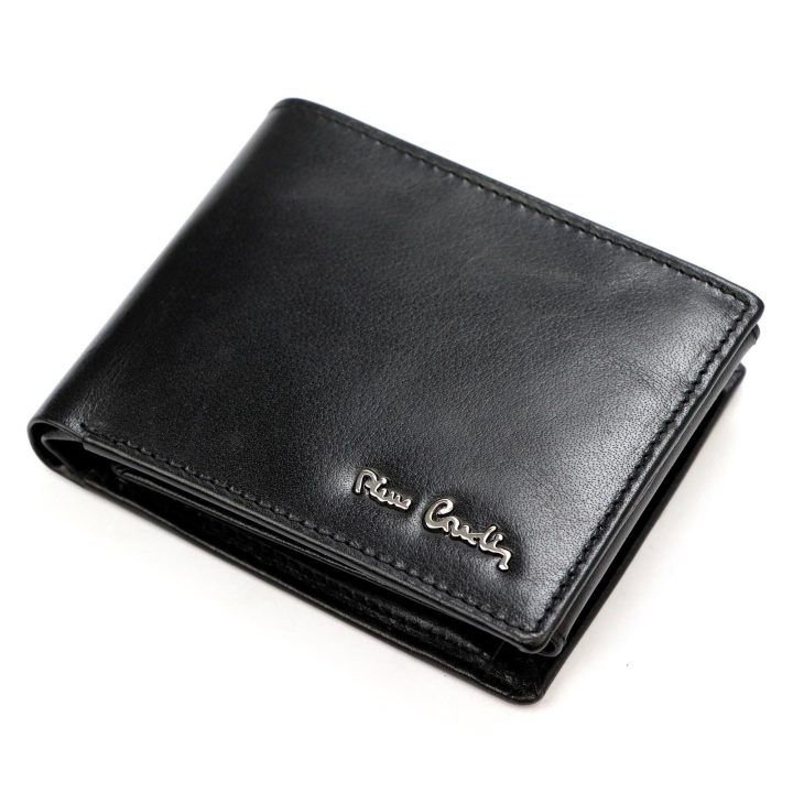 Vyriška natūralios odos piniginė Pierre Cardin, 12 × 10 × 3 cm, juoda
