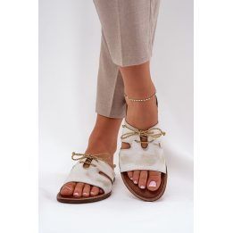 Moteriškos odinės šlepetės su aukso spalvos virvele Step in style, geltonos