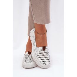 Moteriškos odinės balerinos su ažūriniu raštu Step in style, baltos