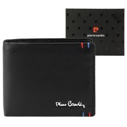 Vyriška juoda odinė piniginė su skyreliais Pierre Cardin, 11 × 9 × 2,8 cm