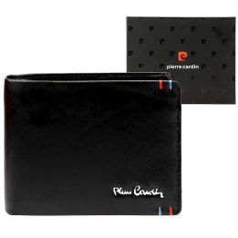 Vyriška juoda odinė piniginė su skyreliais Pierre Cardin, 12 × 9,5 × 3 cm
