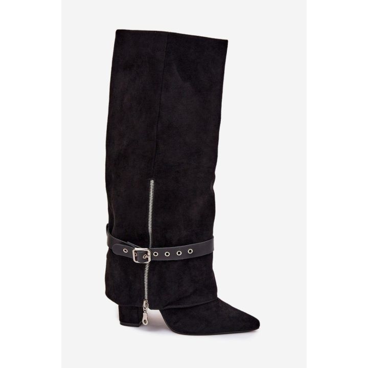 Moteriški ilgaauliai batai su dekoratyvine sagtimi Step In Style, juodi