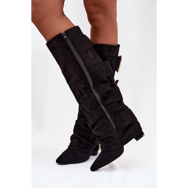Moteriški ilgaauliai batai virš kelių su aukštu kulnu Step In Style, juodi