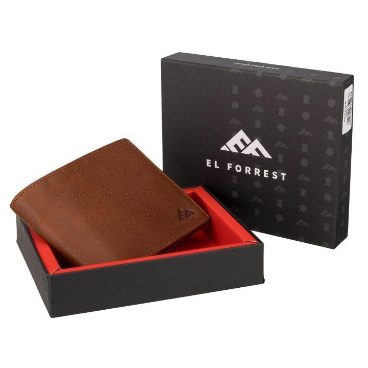 Ruda vyriška odinė piniginė EL FORREST, 12 × 9,5 × 2,5 cm