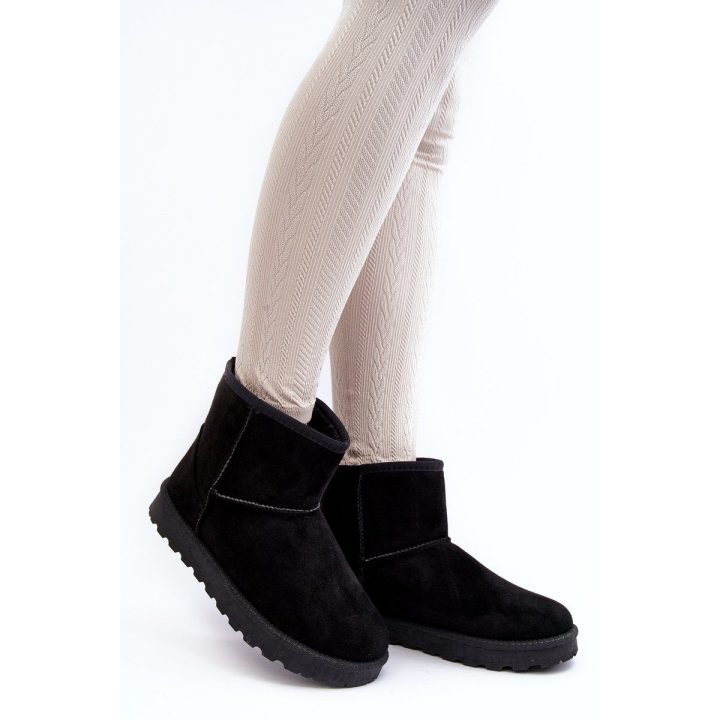 Moteriški žieminiai kulkšniniai aulinukai su kailio pamušalu, juodi